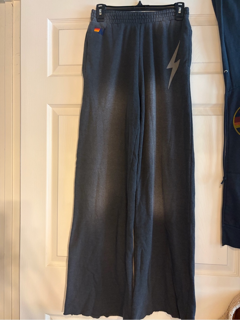 Aviator Nation Charcoal Gray Wide Leg Sweatpants with Lightning Bolt